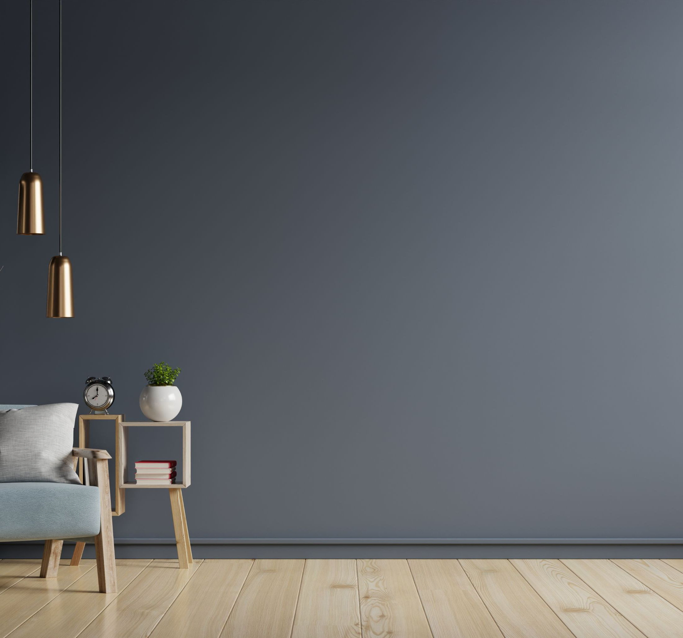 interior has armchair empty dark wall