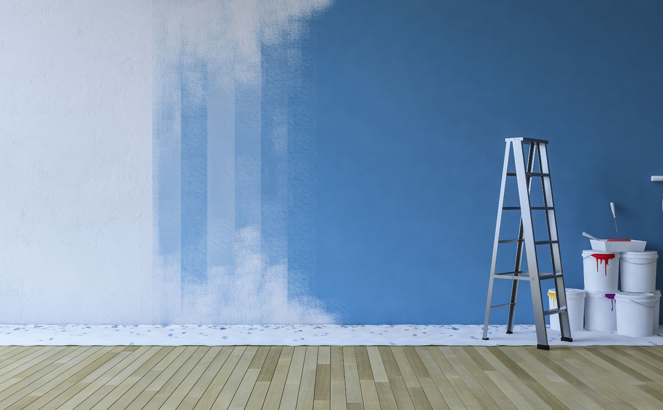 painting wall blue empty room